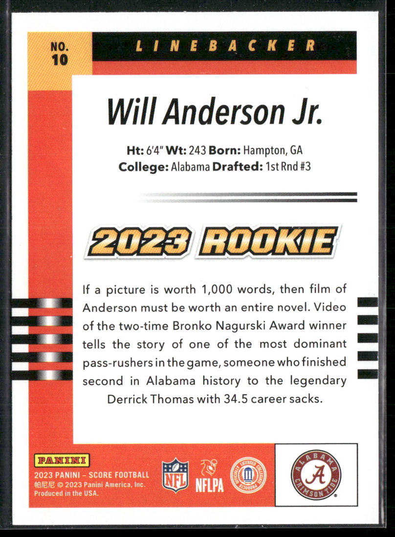 Will Anderson Jr. 2023 Score 2003 Throwback Rookies #10 Alabama Crimson Tide