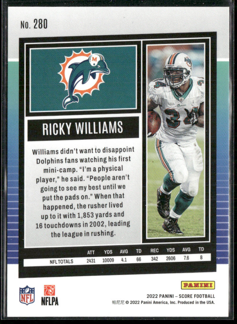 Ricky Williams 2022 Score Gold #280 Miami Dolphins