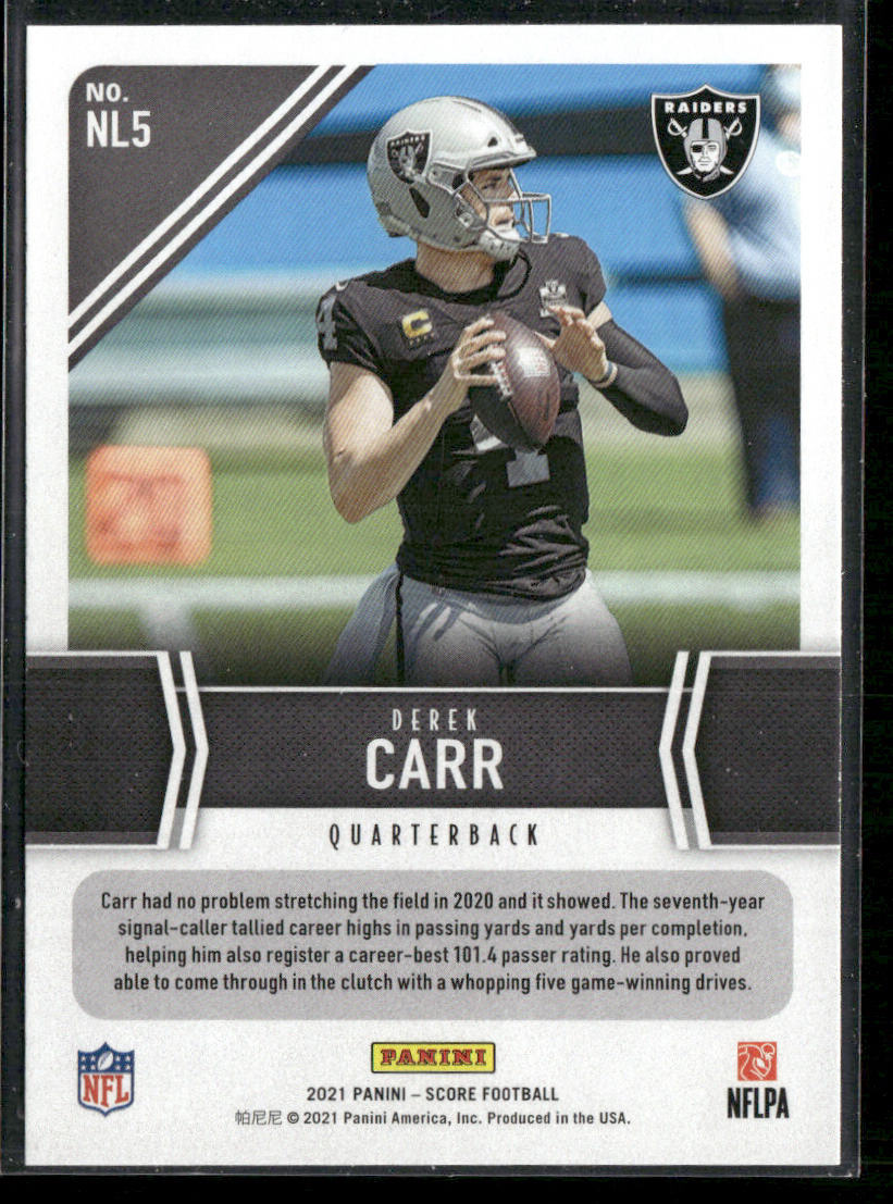 Derek Carr 2021 Score Next Level Stats #NL5 Las Vegas Raiders