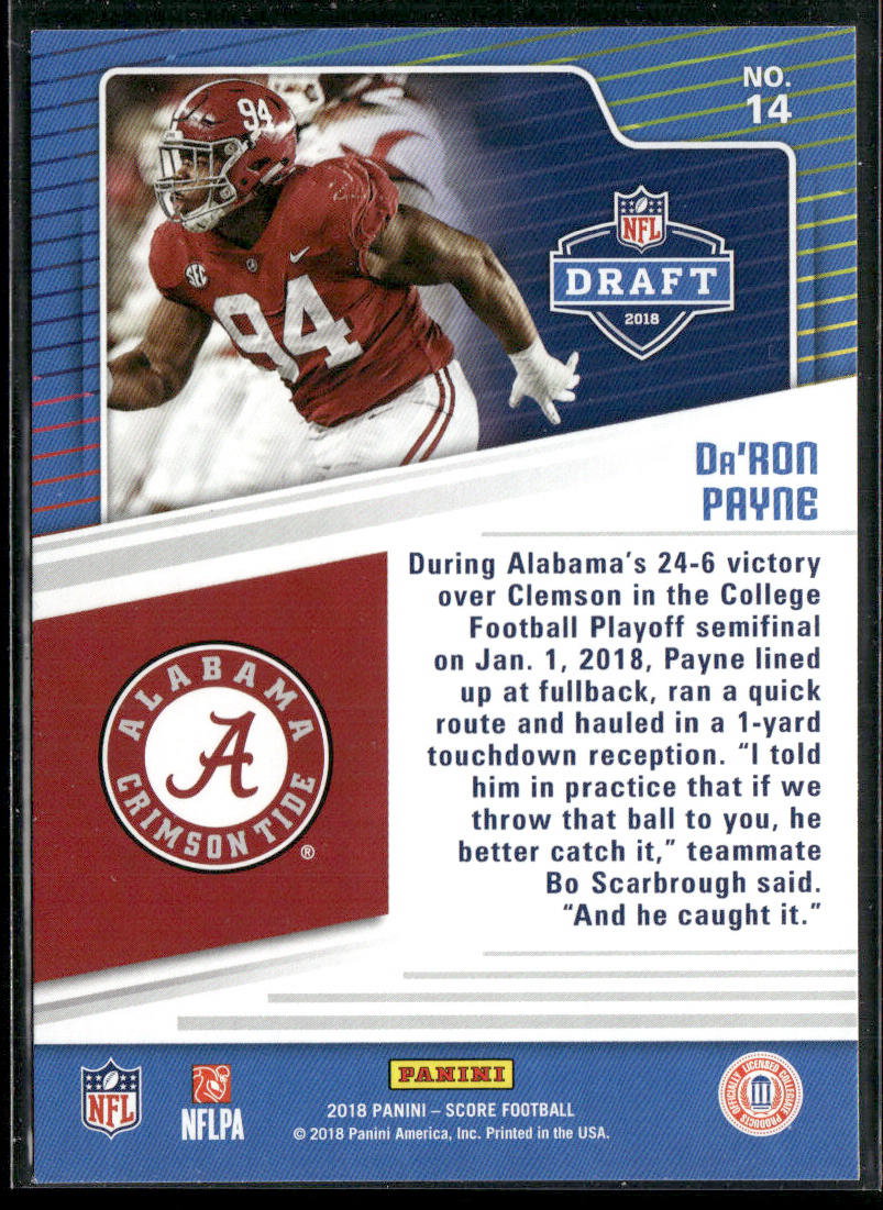 Da'ron Payne 2018 Score NFL Draft #14 Alabama Crimson Tide