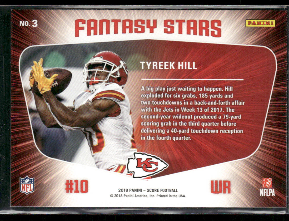 Tyreek Hill 2018 Score Fantasy Stars #3 Kansas City Chiefs