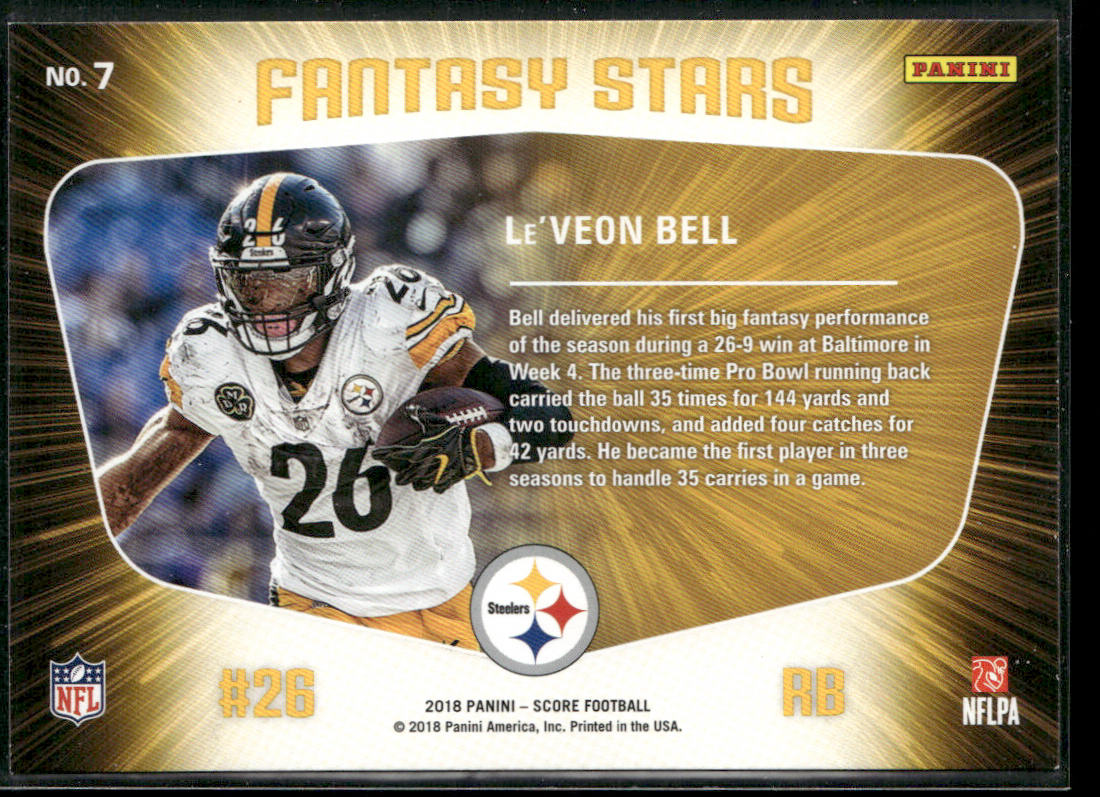 Le'Veon Bell 2018 Score Fantasy Stars #7 Pittsburgh Steelers