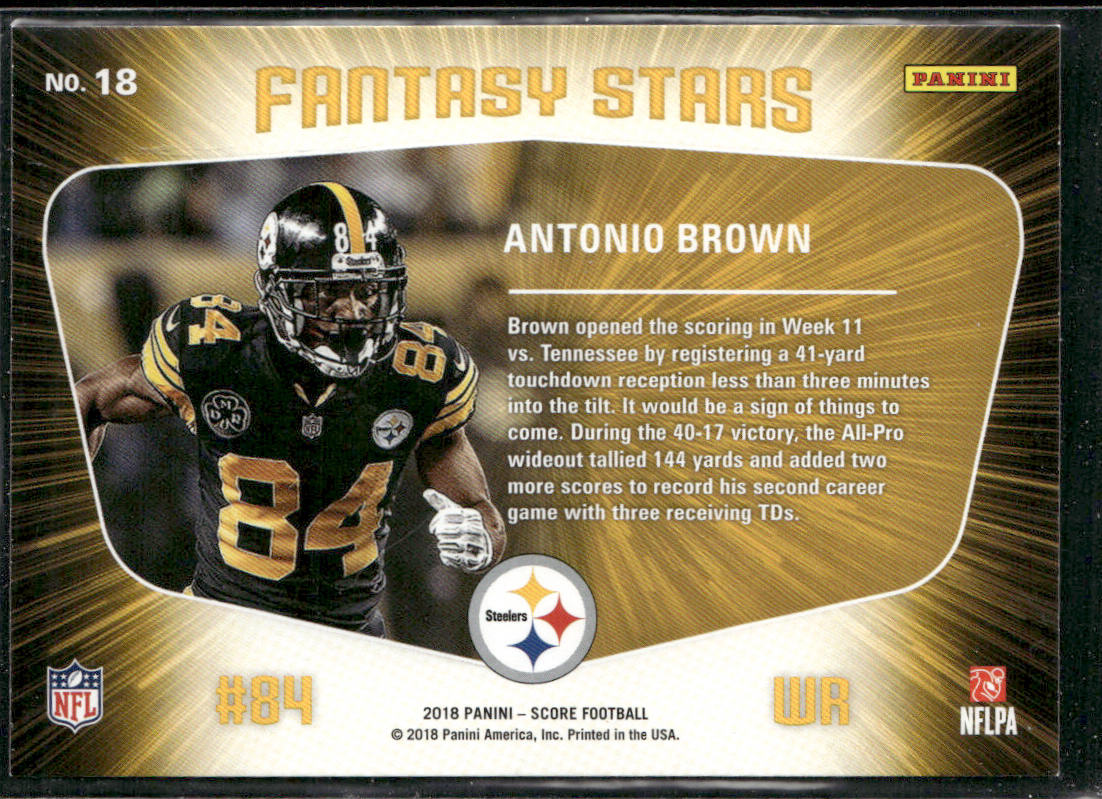Antonio Brown 2018 Score Fantasy Stars #18 Pittsburgh Steelers