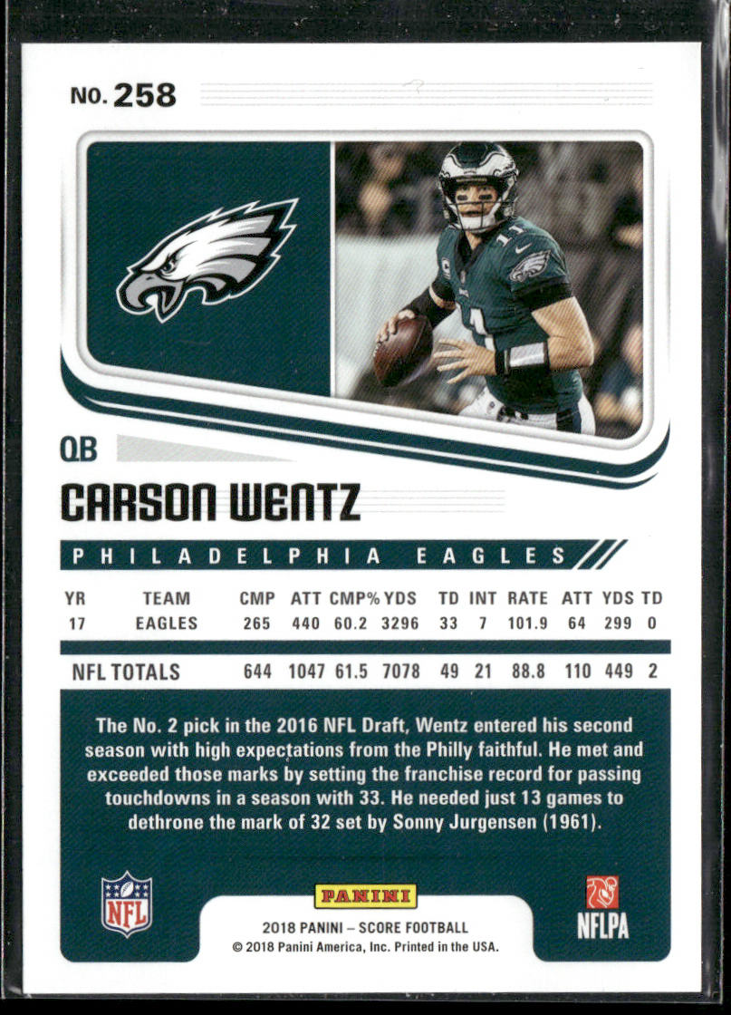 Carson Wentz 2018 Score Red #258 Philadelphia Eagles