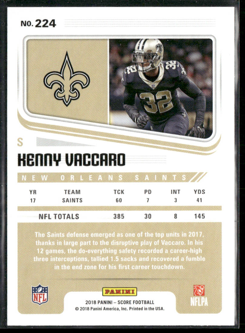 Kenny Vaccaro 2018 Score Scorecard #224 New Orleans Saints