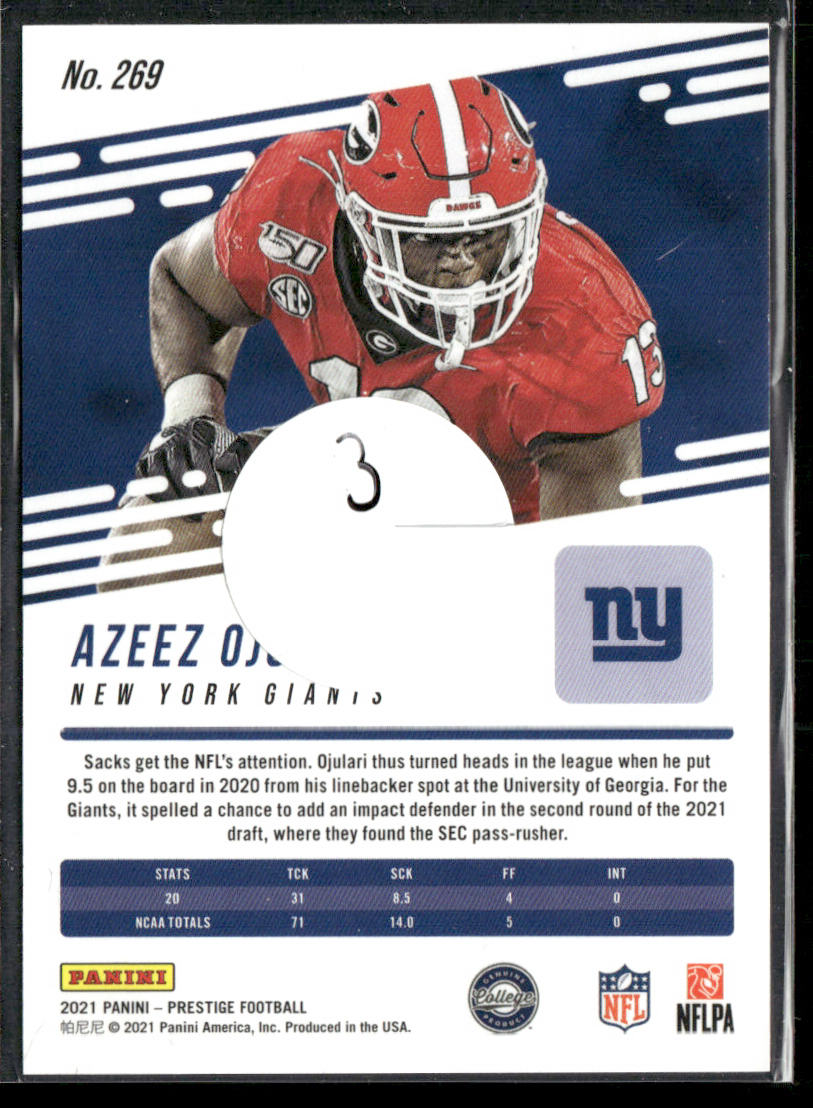 Azeez Ojulari 2021 Panini Prestige Xtra Points Blue #269 SN,RC New York Giants