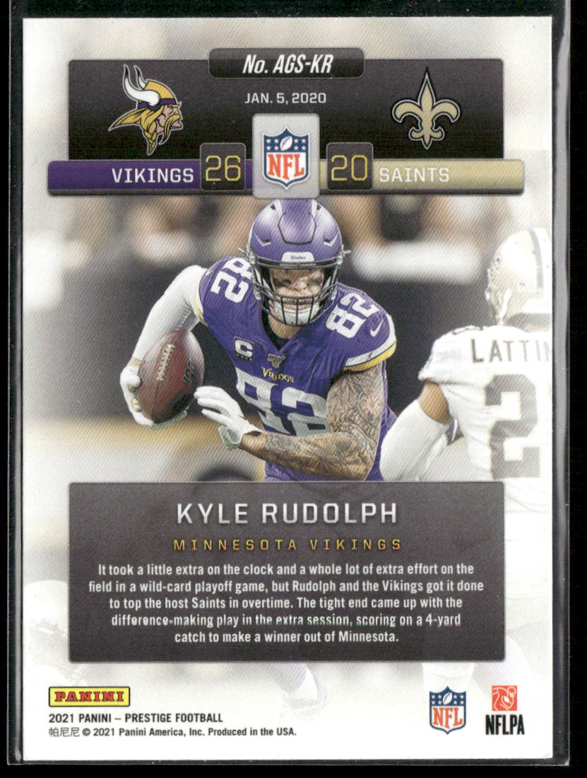 Kyle Rudolph 2021 Panini Prestige Any Given Sunday #AGS-KR Minnesota Vikings