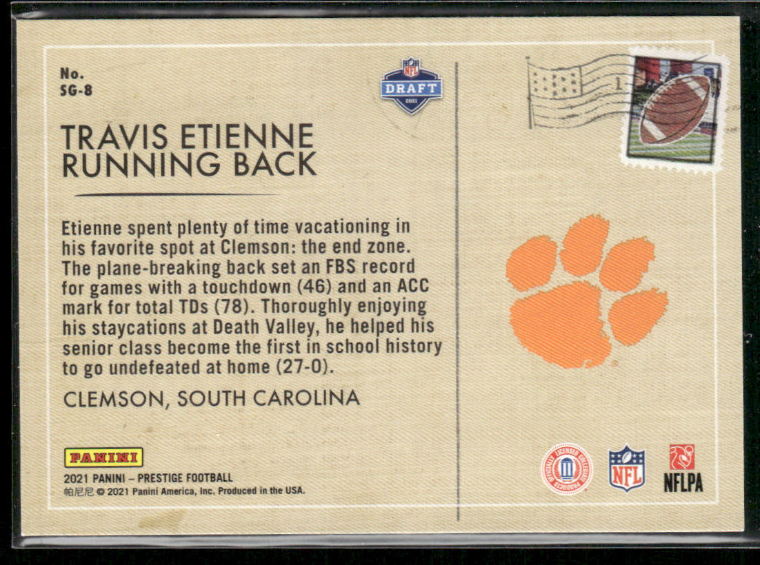 Travis Etienne Jr. 2021 Panini Prestige Seasons Greetings #SG-8 Clemson Tigers
