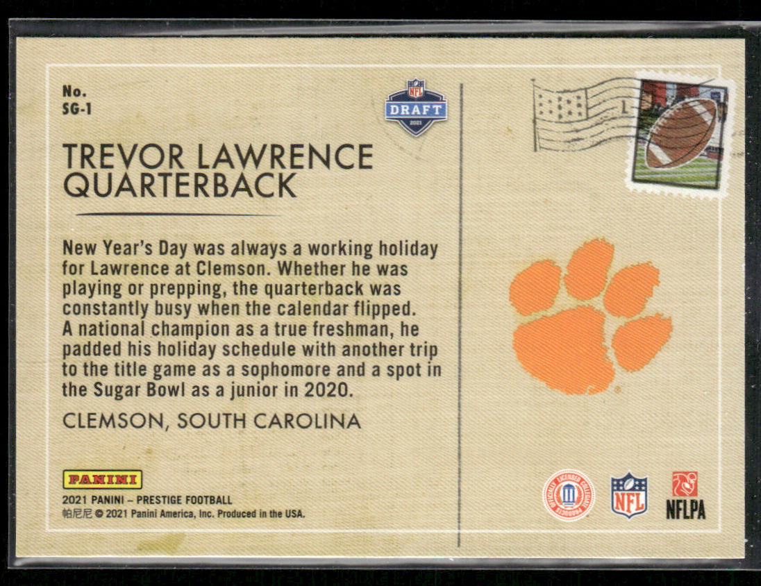 Trevor Lawrence 2021 Panini Prestige Seasons Greetings #SG-1 Clemson Tigers