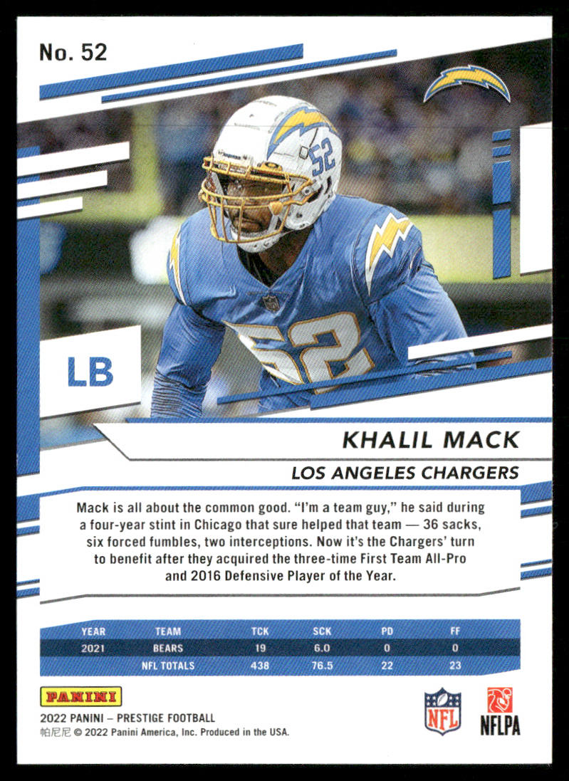 Khalil Mack 2022 Panini Prestige #52 Los Angeles Chargers