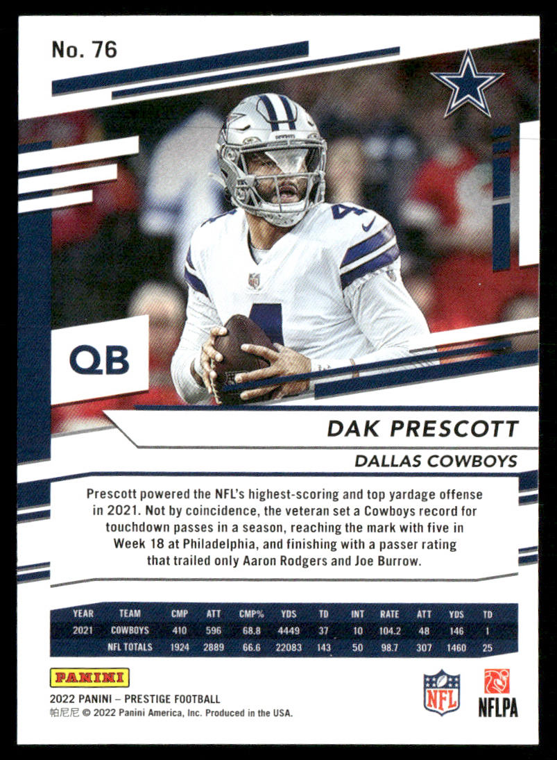 Dak Prescott 2022 Panini Prestige #76 Dallas Cowboys