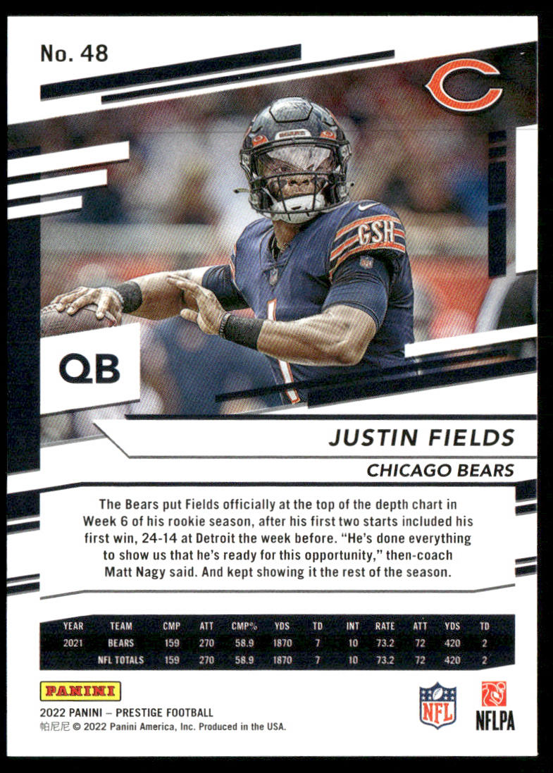 Justin Fields 2022 Panini Prestige #48 Chicago Bears