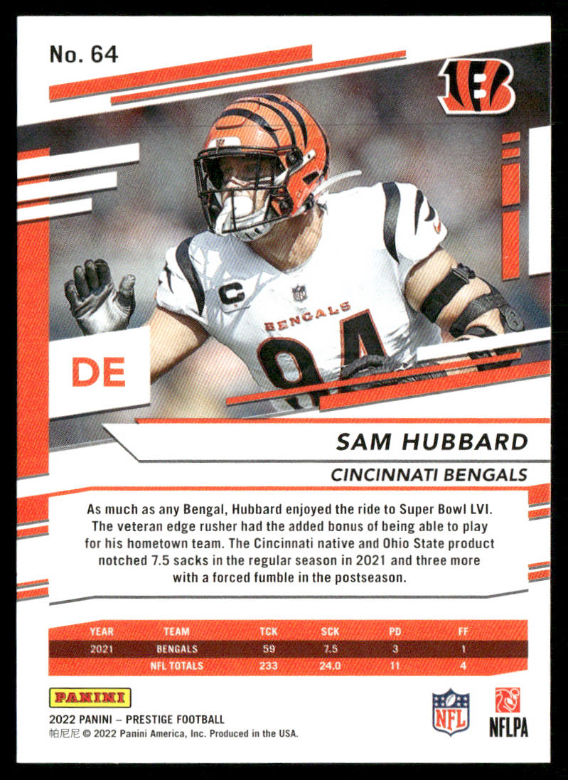 Sam Hubbard 2022 Panini Prestige #64 Cincinnati Bengals