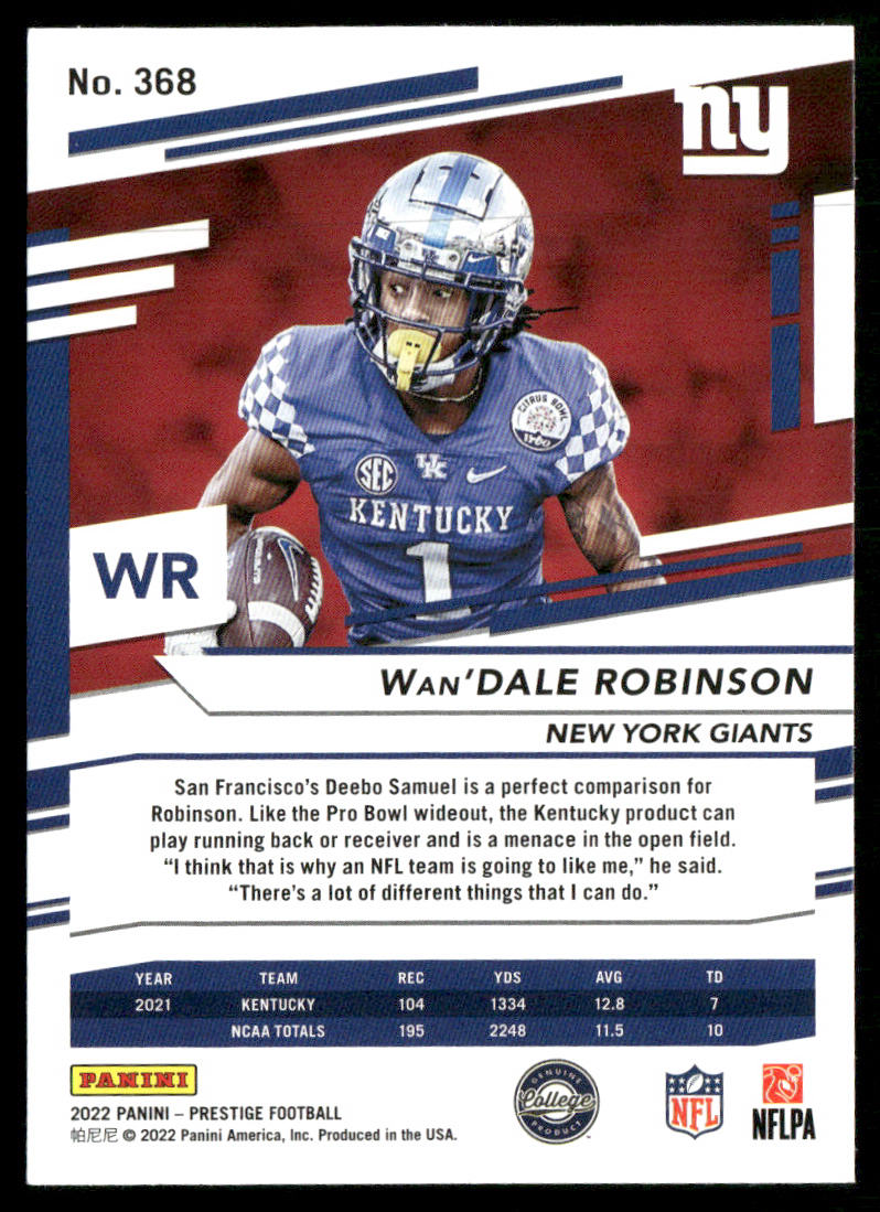 Wan'Dale Robinson 2022 Panini Prestige #368 RC New York Giants