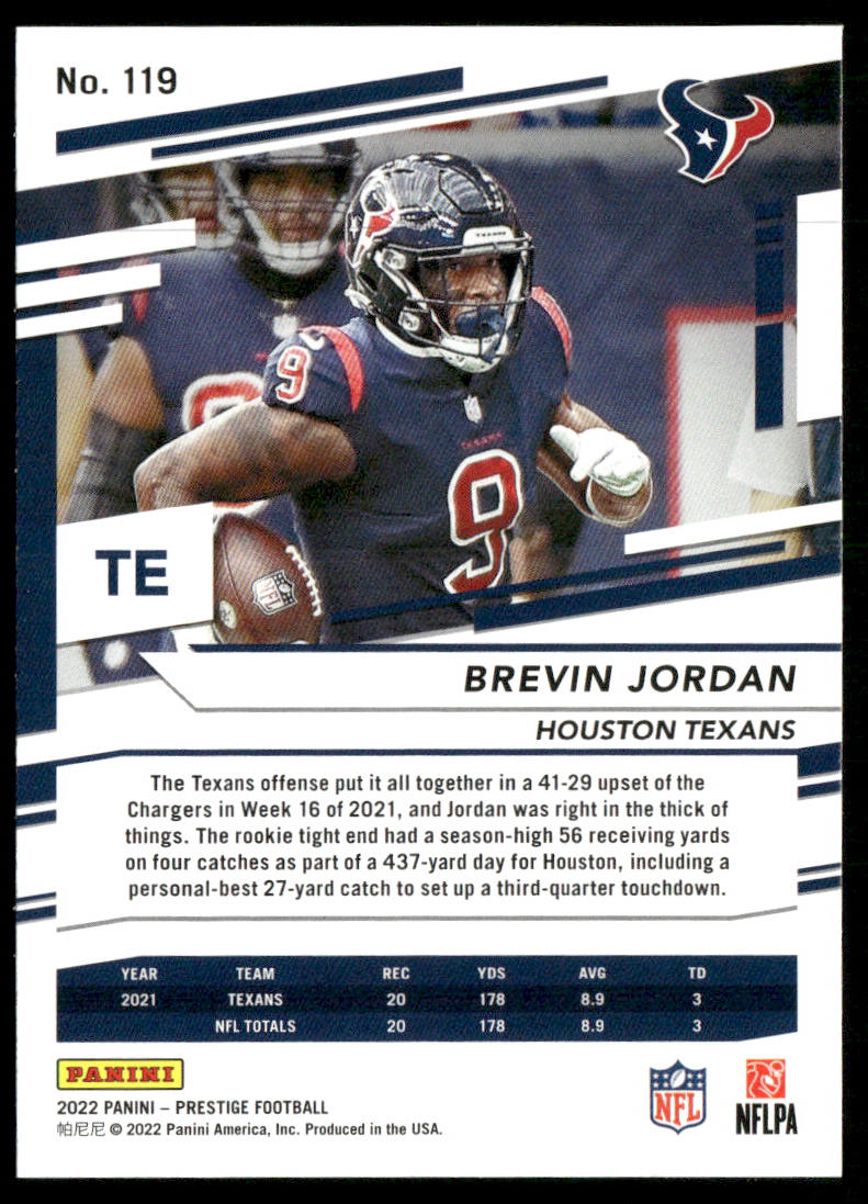 Brevin Jordan 2022 Panini Prestige Xtra Points Sunburst #119 Houston Texans