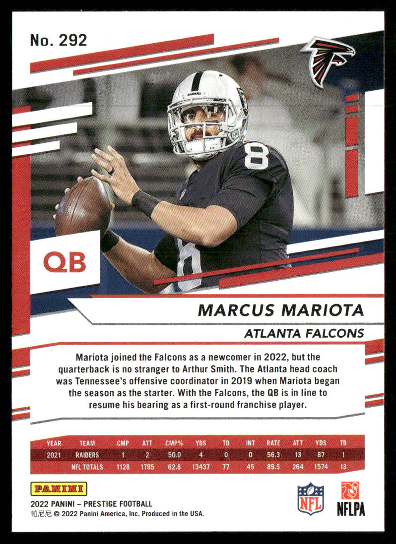 Marcus Mariota 2022 Panini Prestige Xtra Points Sunburst #292 Atlanta Falcons