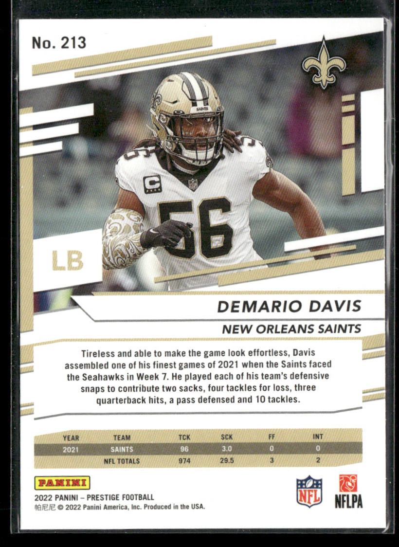 Demario Davis 2022 Panini Prestige Xtra Points Diamond #213 New Orleans Saints