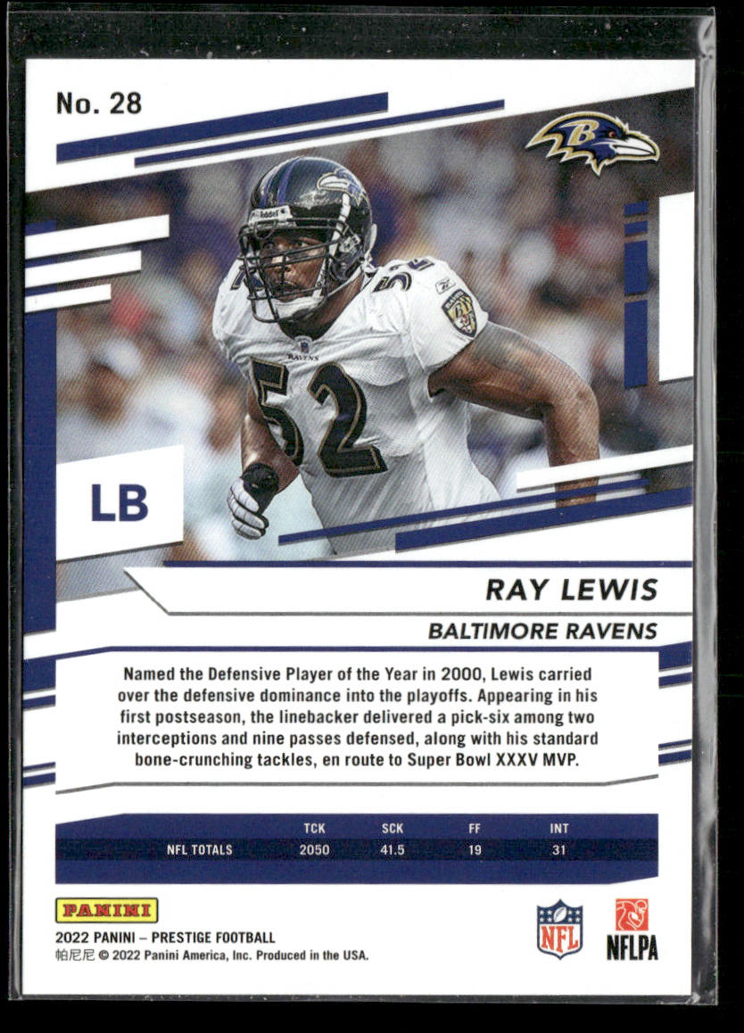Ray Lewis 2022 Panini Prestige Xtra Points Diamond #28 Baltimore Ravens