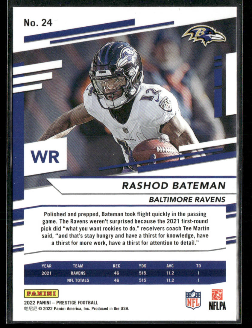 Rashod Bateman 2022 Panini Prestige Xtra Points Green #24 SN Baltimore Ravens