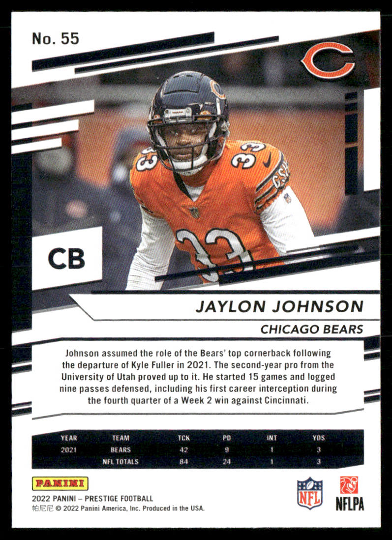 Jaylon Johnson 2022 Panini Prestige #55 Chicago Bears