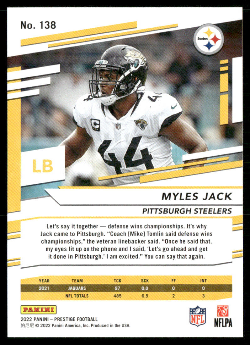 Myles Jack 2022 Panini Prestige #138 Pittsburgh Steelers