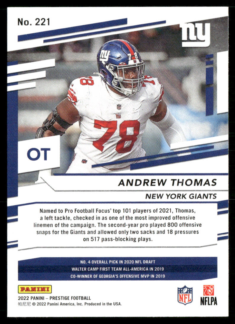 Andrew Thomas 2022 Panini Prestige #221 New York Giants