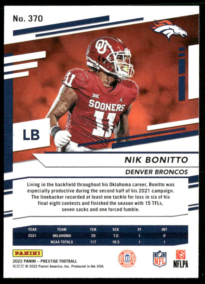 Nik Bonitto 2022 Panini Prestige #370 RC Denver Broncos