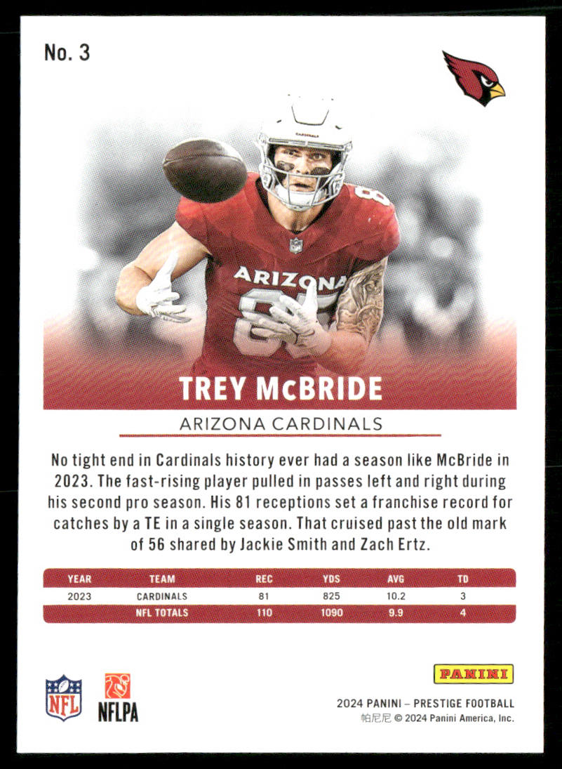 Trey McBride 2024 Panini Prestige #3 Arizona Cardinals