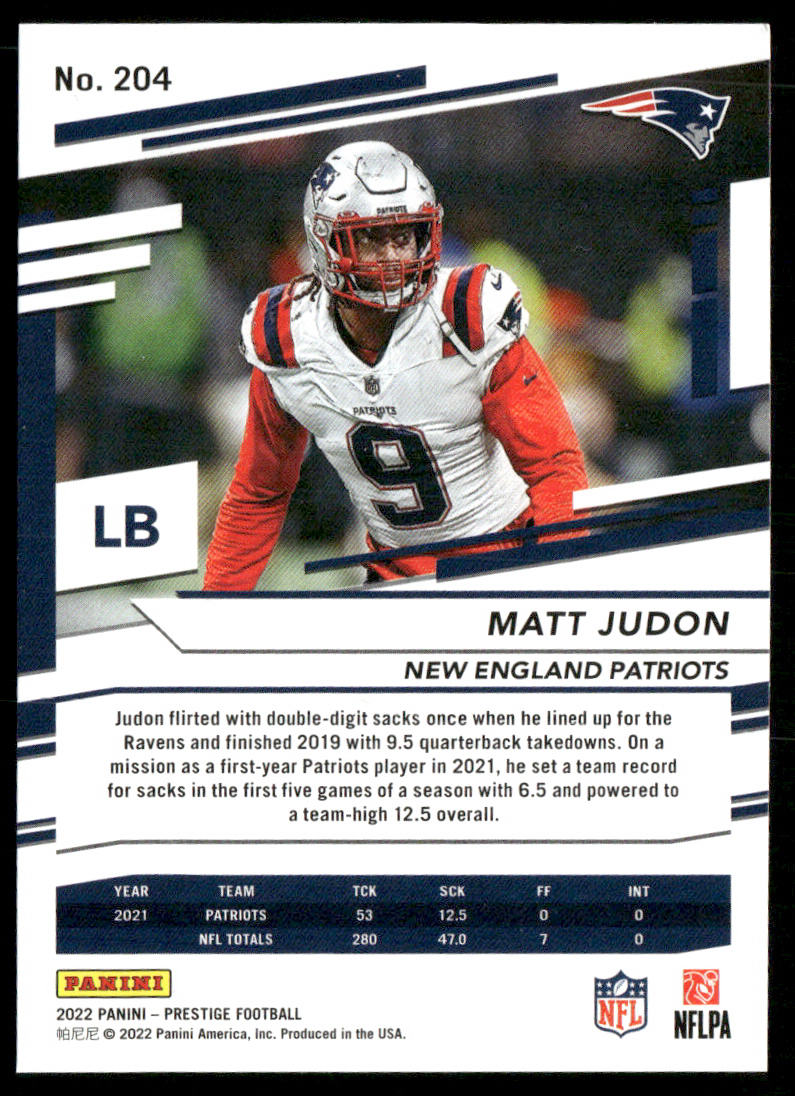 Matt Judon 2022 Panini Prestige #204 New England Patriots