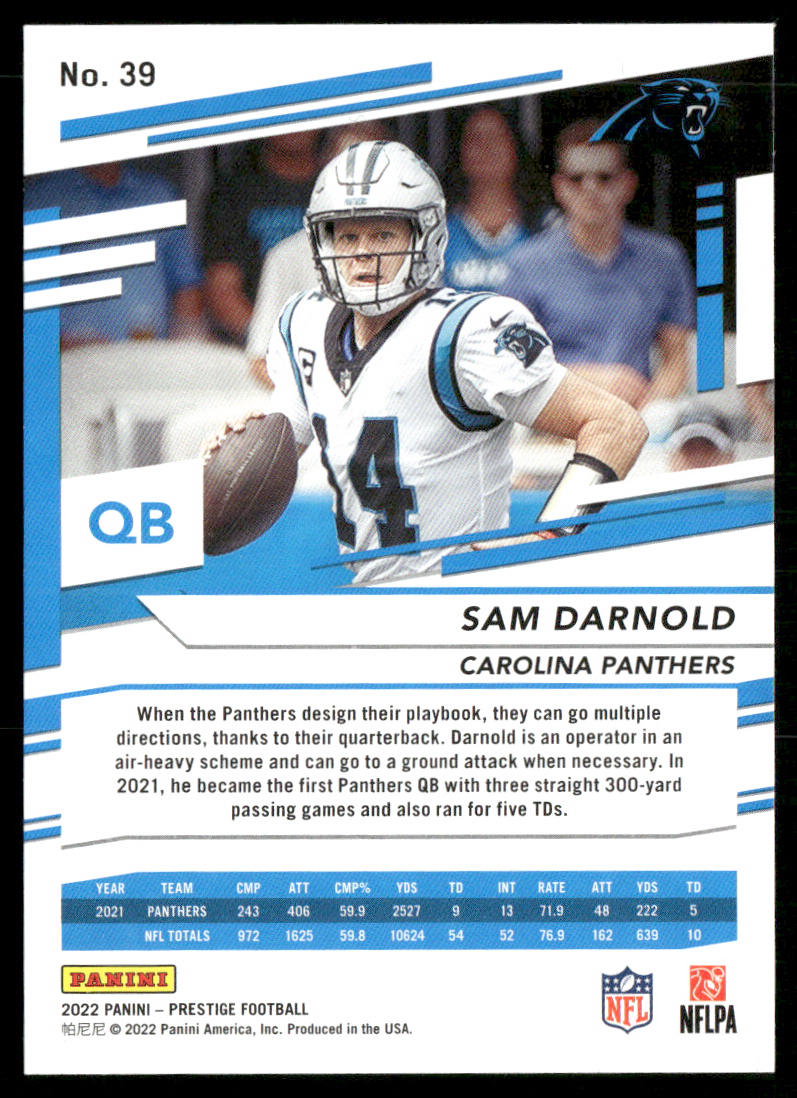 Sam Darnold 2022 Panini Prestige #39 Carolina Panthers