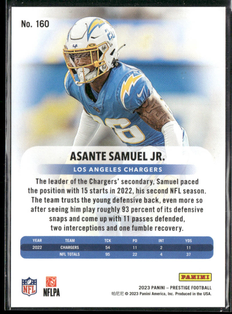 Asante Samuel Jr. 2023 Panini Prestige Xtra Points Premium Blue #160 SN Chargers