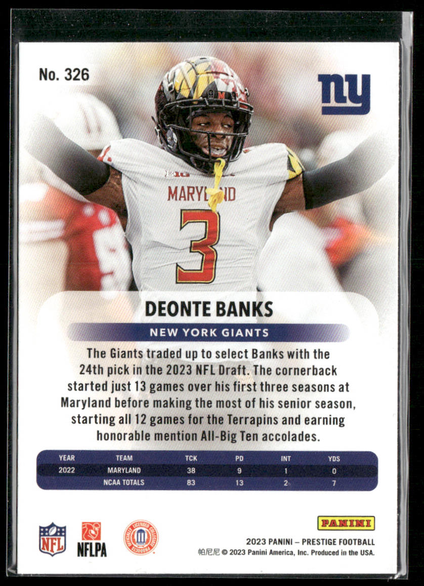 Deonte Banks 2023 Panini Prestige Xtra Points Diamond #326 RC New York Giants