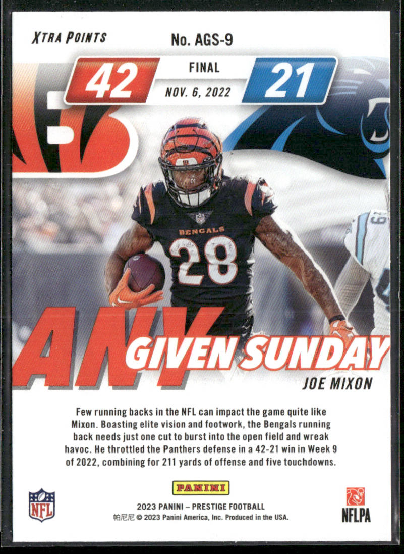 Joe Mixon 2023 Panini Prestige Any Given Sunday #AGS-9 Cincinnati Bengals