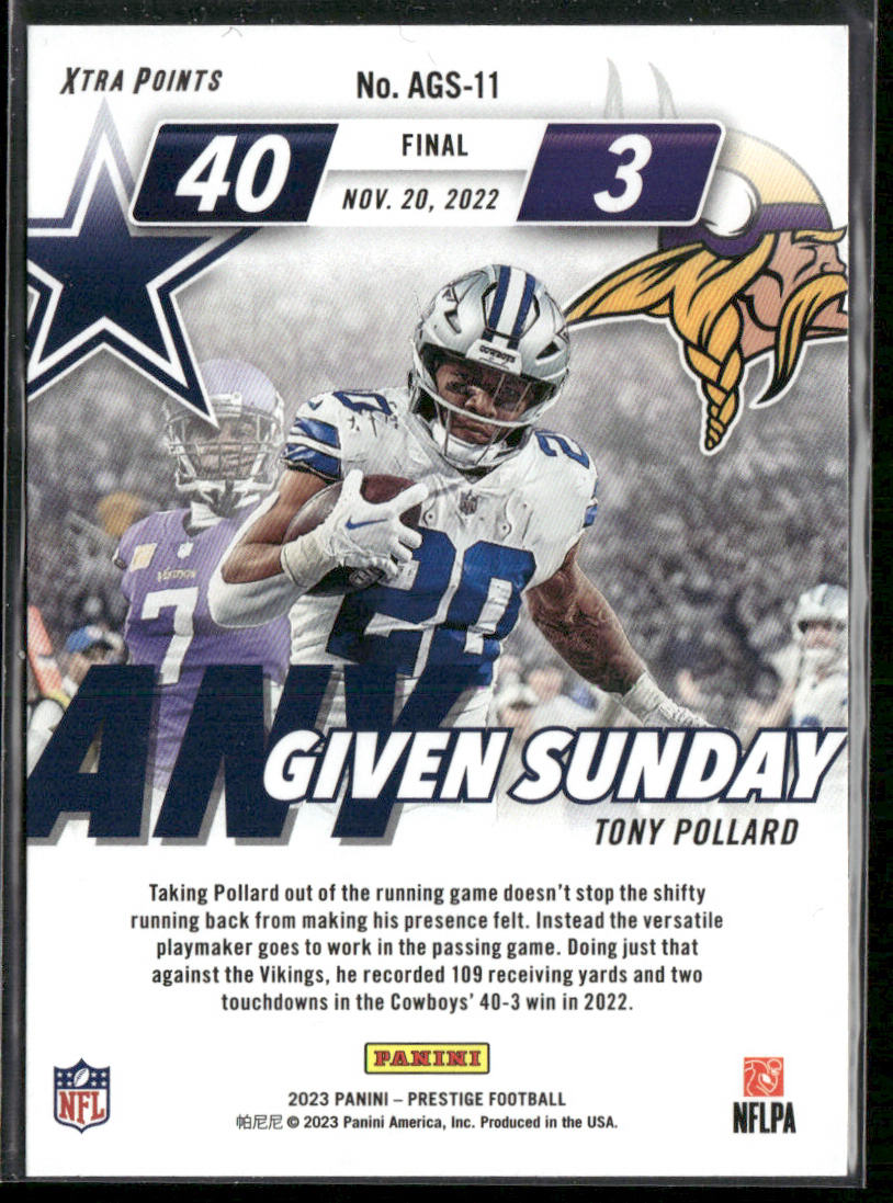 Tony Pollard 2023 Panini Prestige Any Given Sunday #AGS-11 Dallas Cowboys