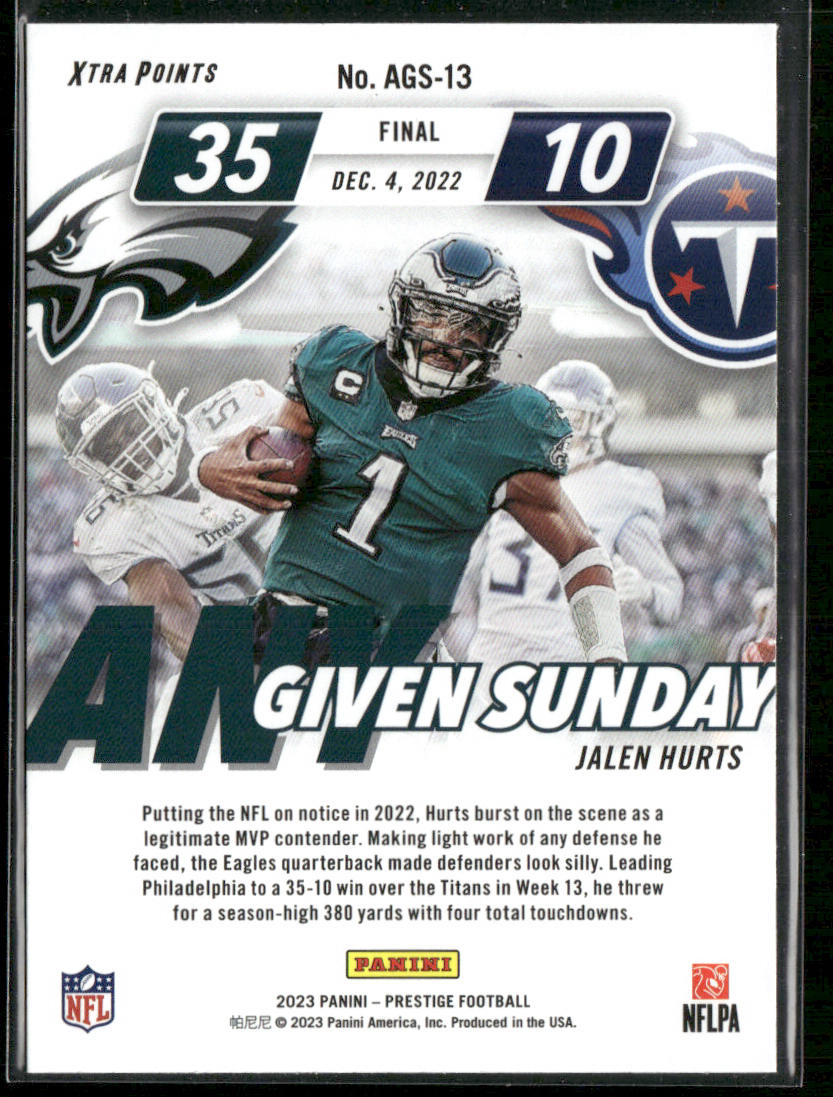 Jalen Hurts 2023 Panini Prestige Any Given Sunday #AGS-13 Philadelphia Eagles