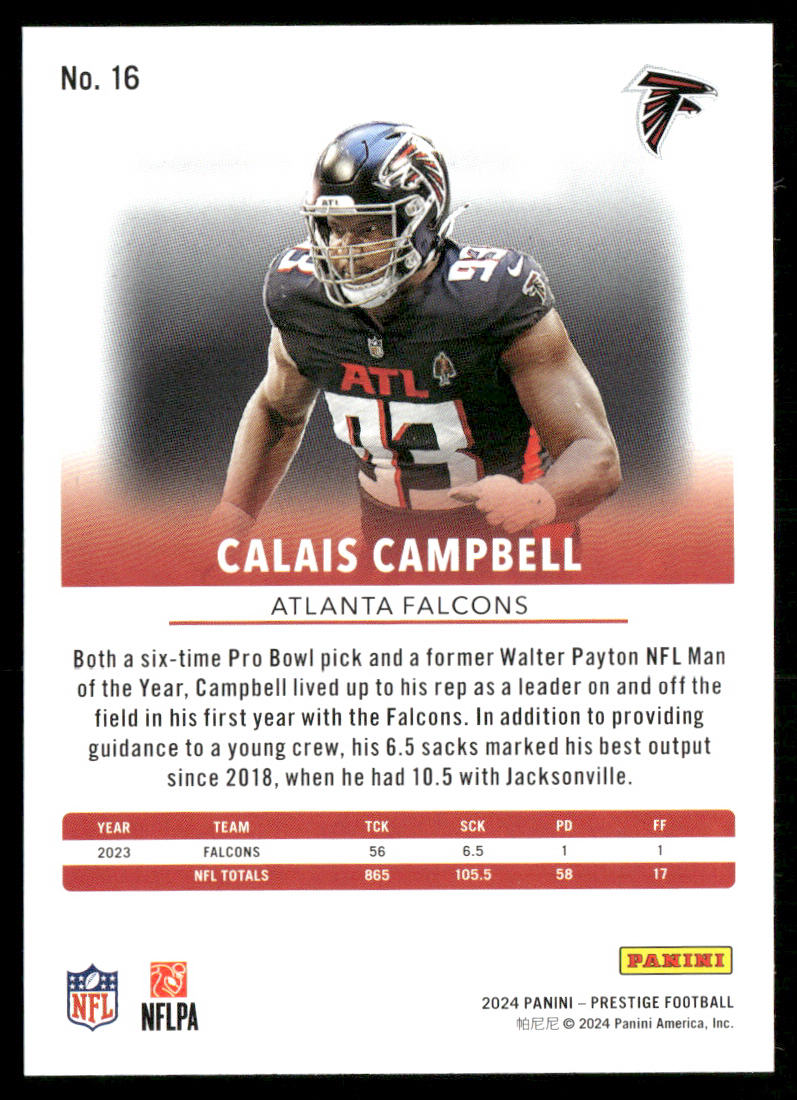 Calais Campbell 2024 Panini Prestige #16 Atlanta Falcons