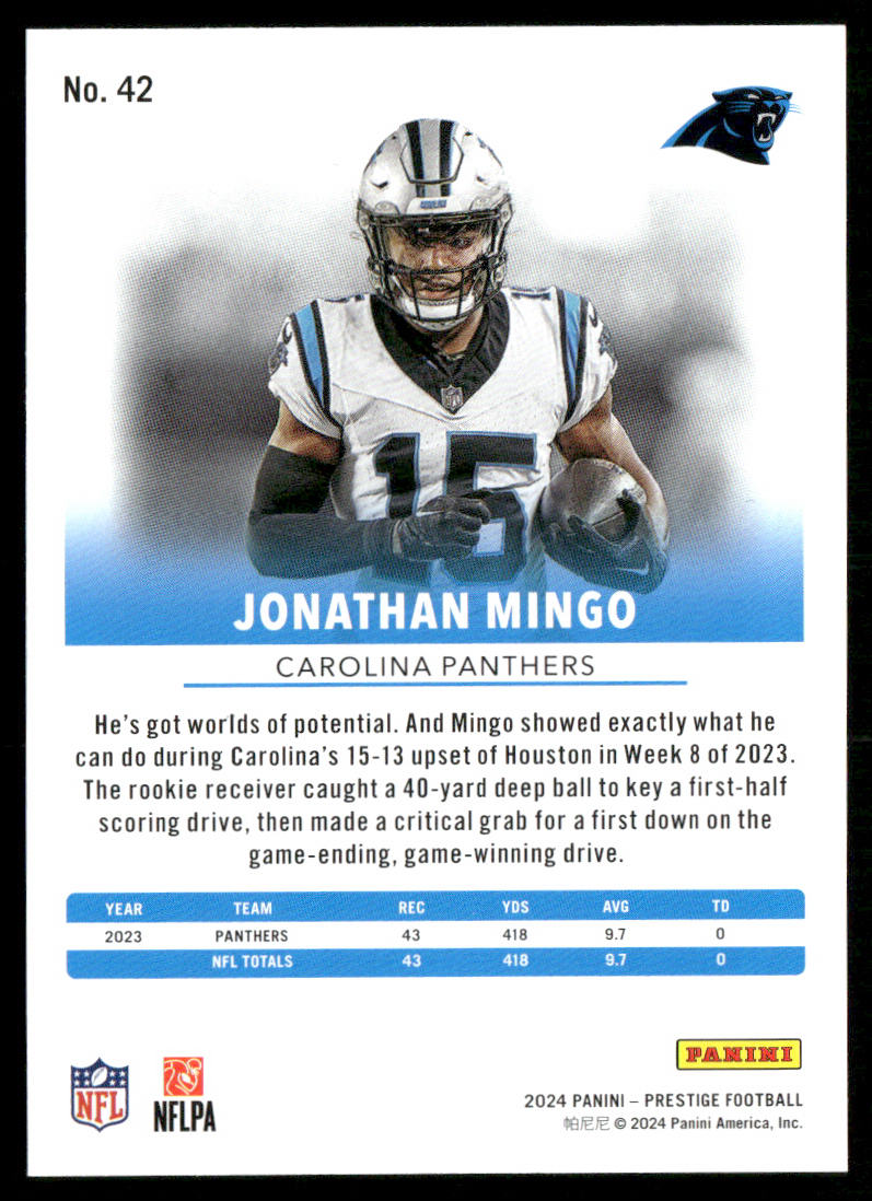 Jonathan Mingo 2024 Panini Prestige #42 Carolina Panthers