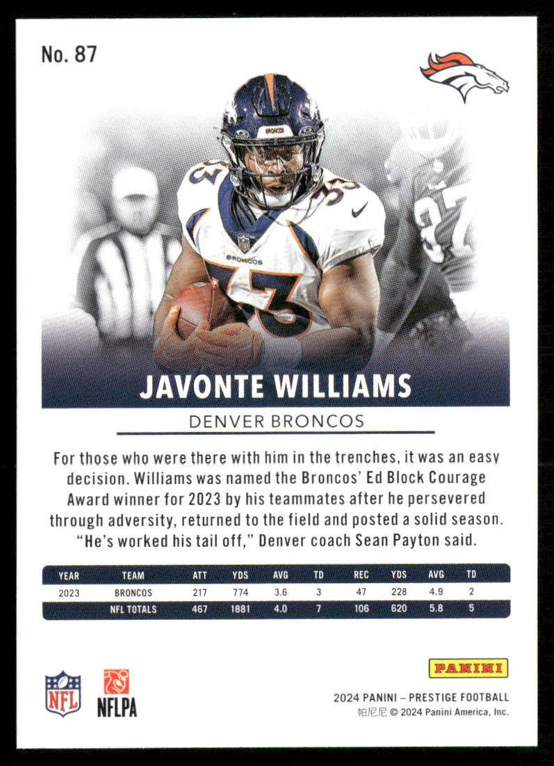 Javonte Williams 2024 Panini Prestige #87 Denver Broncos