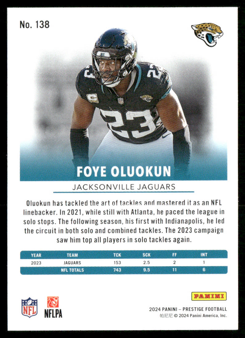 Foye Oluokun 2024 Panini Prestige #138 Jacksonville Jaguars