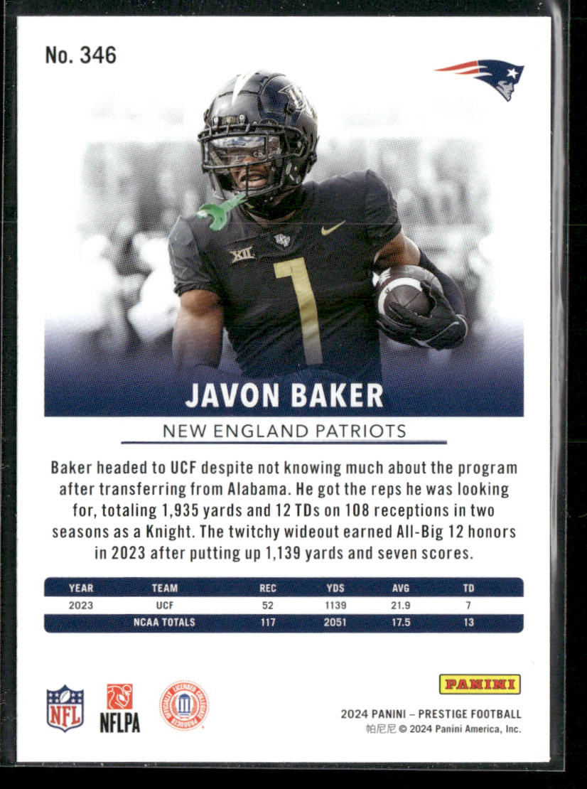 Javon Baker 2024 Panini Prestige #346 RC New England Patriots