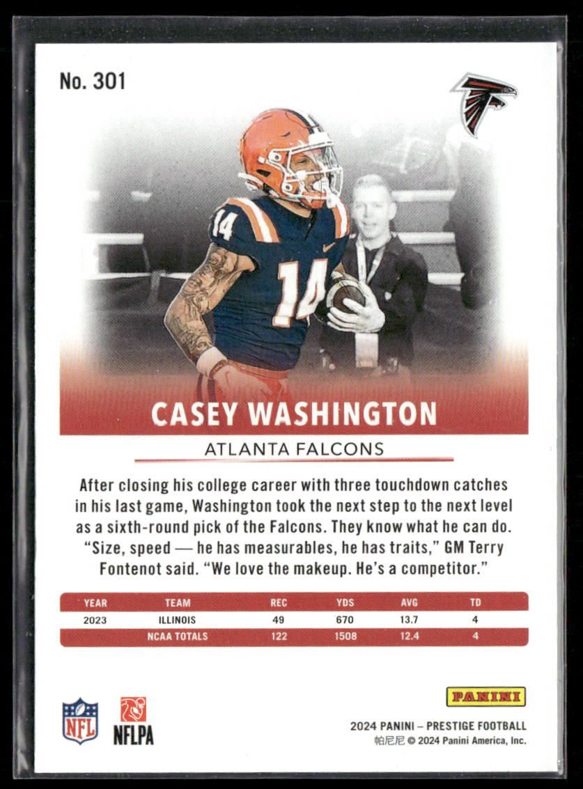 Casey Washington 2024 Panini Prestige Diamond Xtra Points #301 RC Falcons