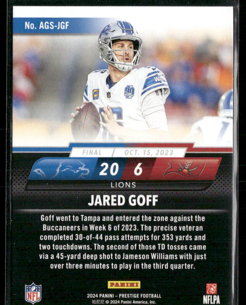 Jared Goff 2024 Panini Prestige Any Given Sunday #AGS-JGF Detroit Lions