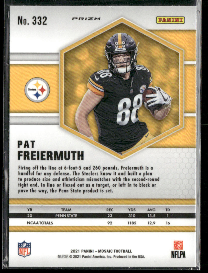 Pat Freiermuth 2021 Panini Mosaic Prizm Green #332 RC Pittsburgh Steelers