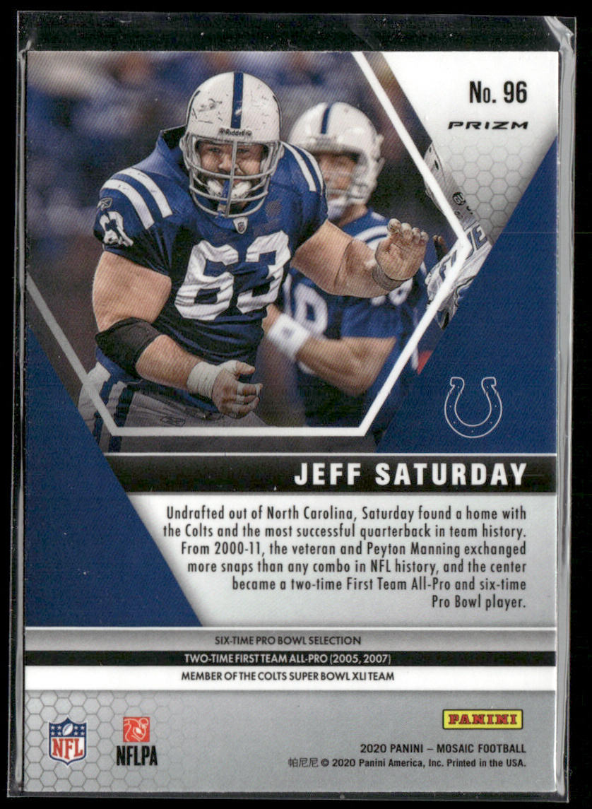 Jeff Saturday 2020 Panini Mosaic Prizm Reactive Orange #96 Indianapolis Colts