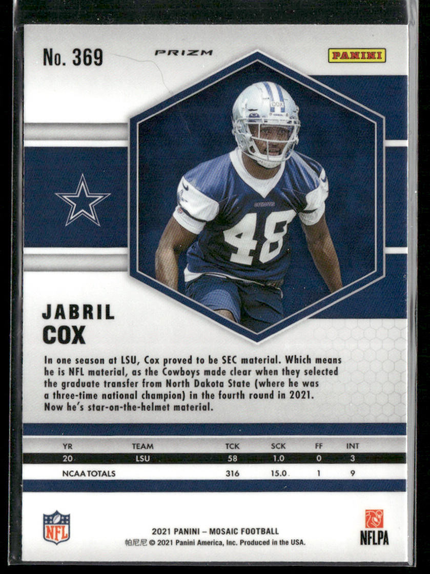 Jabril Cox 2021 Panini Mosaic Prizm #369 RC Dallas Cowboys