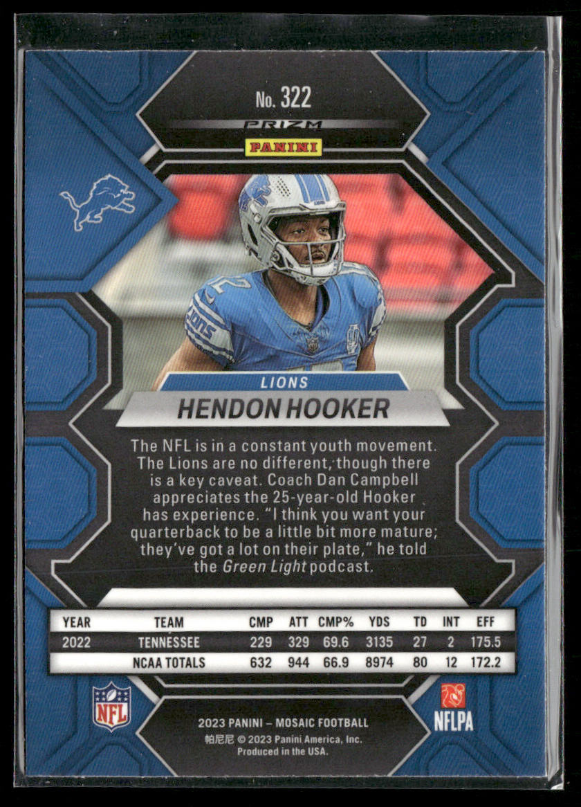 Hendon Hooker 2023 Panini Mosaic Silver #322 RC Detroit Lions
