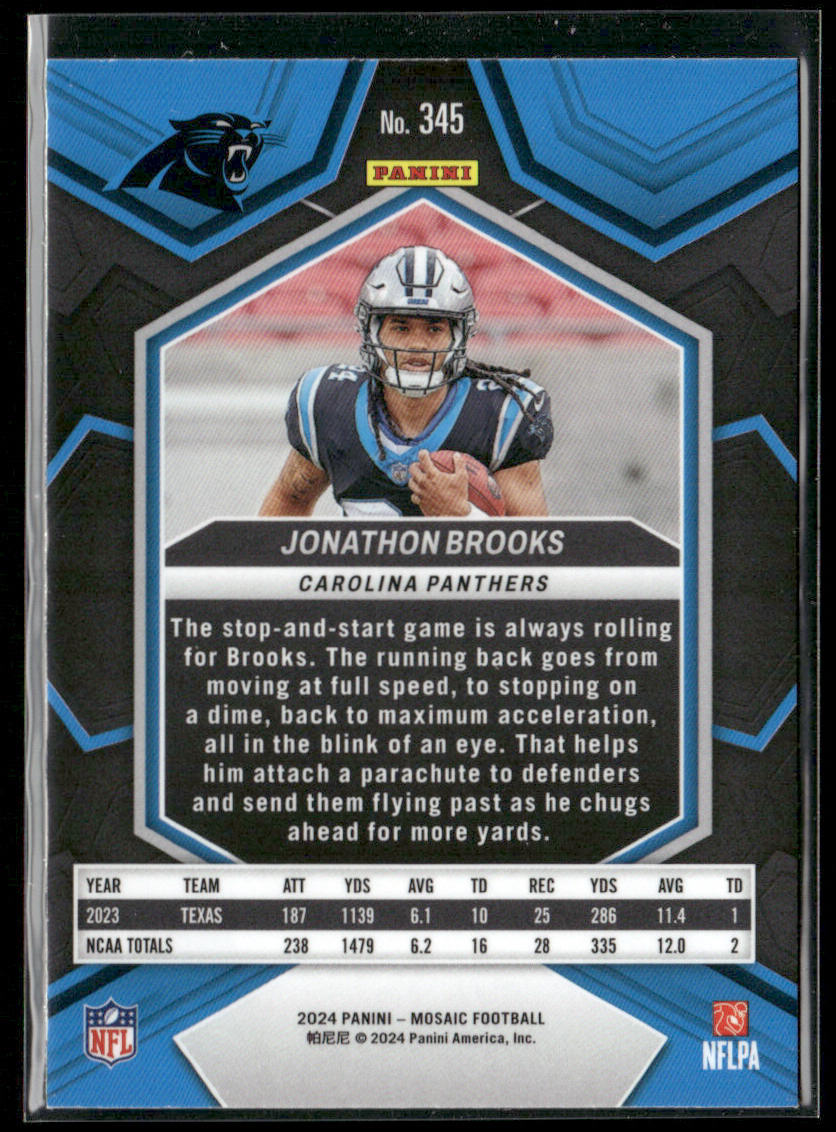 Jonathon Brooks 2024 Panini Mosaic #345 RC Carolina Panthers