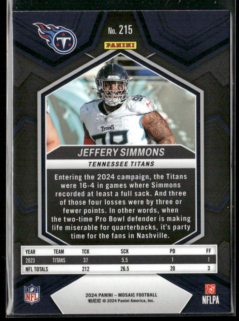 Jeffery Simmons 2024 Panini Mosaic Silver #215 Tennessee Titans