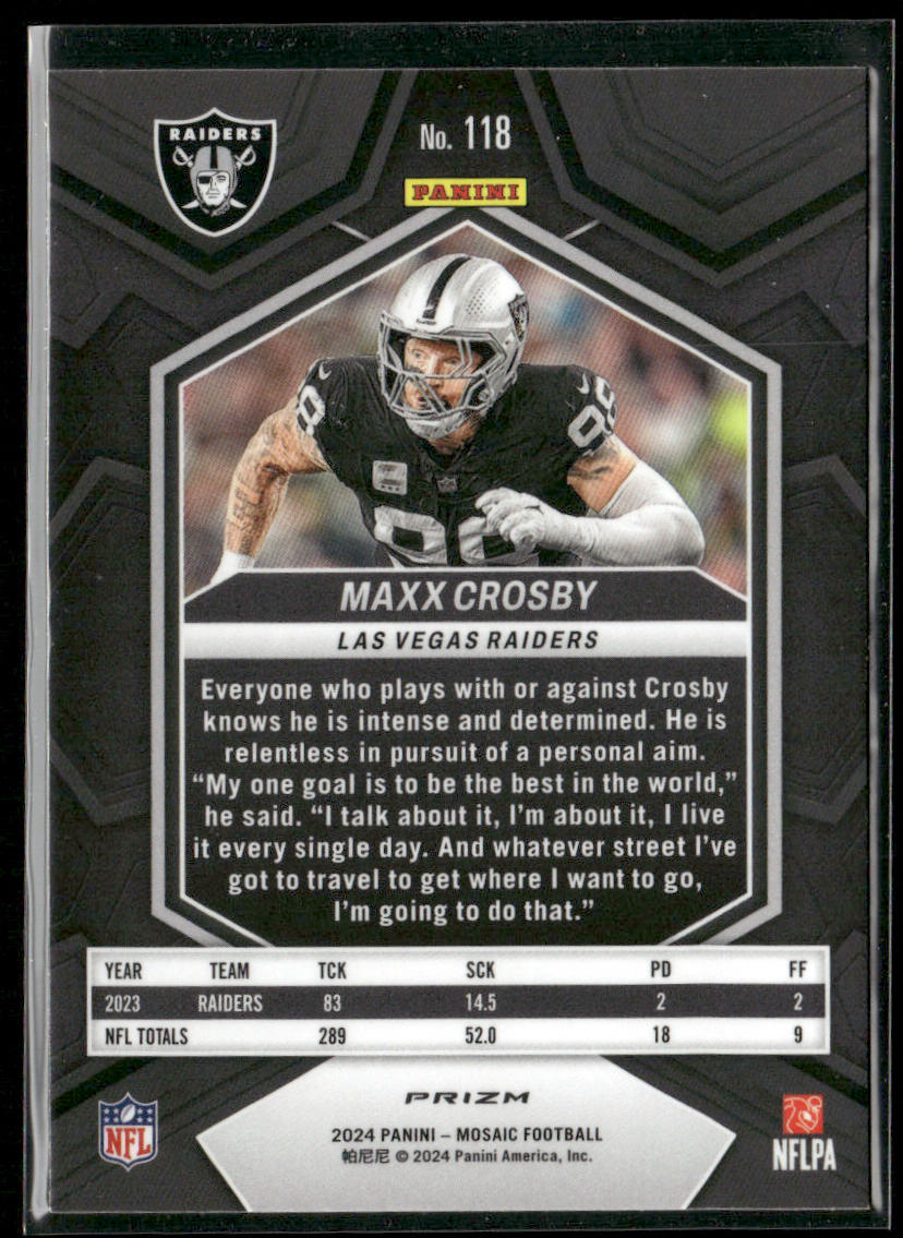 Maxx Crosby 2024 Panini Mosaic Mosaic Camo Pink #118 Las Vegas Raiders