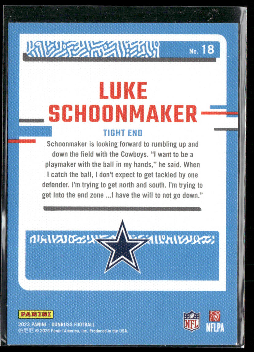Luke Schoonmaker 2023 Donruss Rated Rookie Portrait #18 Dallas Cowboys